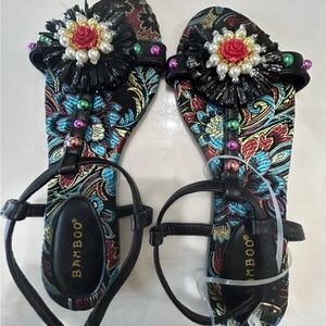 Leather Colorful Black Sandals Size 8